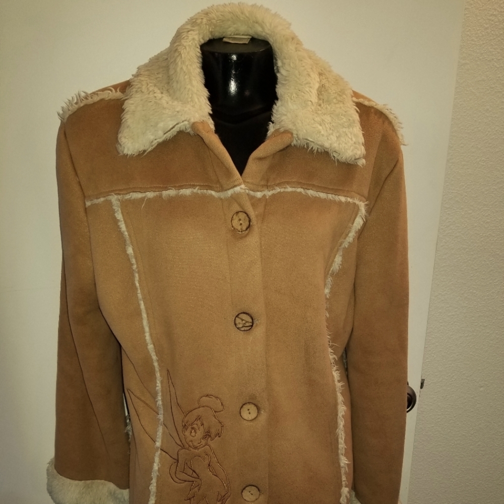 Disney's Tinkerbell Women's Jacket Coat stitch Image Faux Suede & Sherpa XL